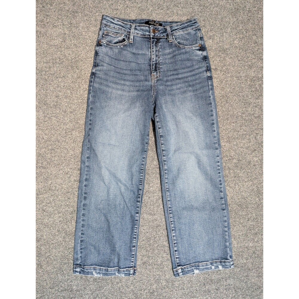 Judy Blue Wide Leg Crop Jeans Womens 7/28 Distressed Denim